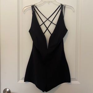 NWOT Fashion Nova Deep V Neck Black Romper - S